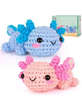 Beginner Crochet Kit Axolotl Amigurumi DIY Yarn Starter Set Women Gift Box